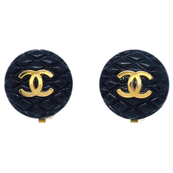Chanel Black Button Earrings Clip-On - Picture 1 of 4